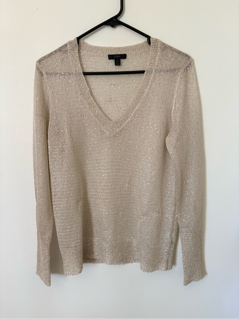 J. Crew Sparkle V-Neck Sweater in Light Beige